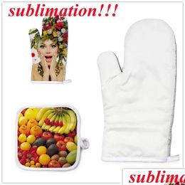 Oven Mitts Wholesale Sublimation Blank Oven Mitt Set Gloves Pot Holders Tumbler For Diy Kitchen Dining Room Accessories Drop Deliver Dhrgi