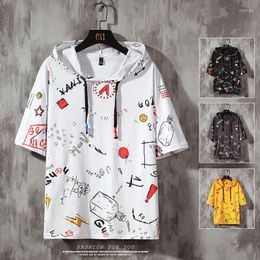 Men's T Shirts Mens Tops Tees Summer Print Short Sleeve With Hooded Shirt Hip Hop Streetwear Sports Wear Tshirt