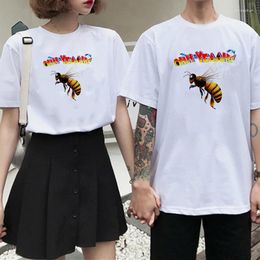 Men's T Shirts Bee Print Couple Retro T-shirt Casual Short Sleeve Aesthetic Graphic Cute Ladies Top