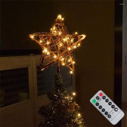 Strings Xmas Tree Top Five-pointed Star Light Christmas Rattan Treetop With Spring Support For Holiday Home Party Indoor Decorative