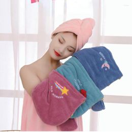Towel Dry Hair Embroidered Coral Velvet Ladies Microfiber Soft Shower Cap Head Wrap Absorbent Fast