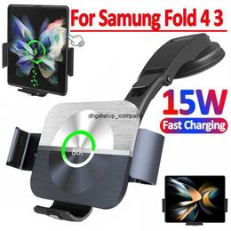 Fast Charge 15w Car Wireless Charger Dual Coil Phone Holder for Samsung Galaxy z Fold 4 3 2 iphone 14 13 Pro Max Screen Charging
