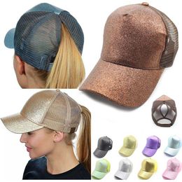 Snapbacks Glitter Horsetail Mesh Hat Men Women Baseball Cap Adjustable Female Sequins Shine Sport Dancing Summer Sun Roll Caps Outdoor Hats L221028