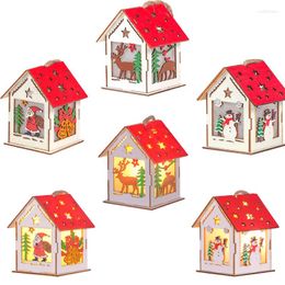 Christmas Decorations LED Light Wooden House Luminous Country Storey For Home DIY Xmas Tree Ornaments Year