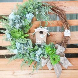 Decorative Flowers DIY Garland Metal/Rattan Wreath Artificial Flower Plastic Plants Fake Grass Leaf For Wedding Party Easter Birthday