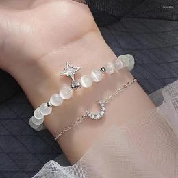 Charm Bracelets KOUDOUN Premium Simple Star Moon Opal Stone Lucky Bracelet Fashion Jewelry Zircon Party Ladies 2022