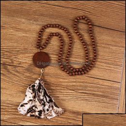 Pendant Necklaces Wood Chips Necklace Fashion Jewelry Womens Men Beads Chain Leopard Print Tassels Retro Ne Otn6U