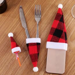 Christmas Decorations Fork Knife Spoon Bag Cutlery Holder Pocket Red Santa Hat Tableware Storage Bags Decor Dinner Table Ornament Dr Smtog