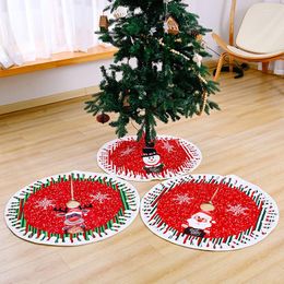 Christmas Decorations Tree Skirt Linen Burlap Mat With Reindeer Santa And Snowman Pattern For Party Holiday