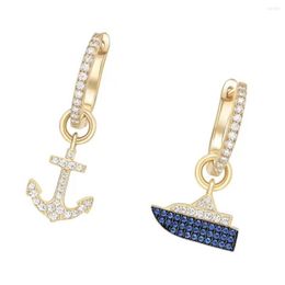 Dangle Earrings SOELLE Asymmetrical 925 Sterling Silver Blue Cubic Zirconia Stones Cruise Ship And Anchor Women Jewellery