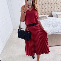 Casual Dresses 2022 Summer Loose Sexy V-Neck Pleated Medium And Long Dress