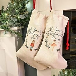 Christmas Decorations Diy Sublimation Blank Bgas Printing Linen Stockings Christmas Decoration Socks Halloween Advertising Dstring S Dhql9