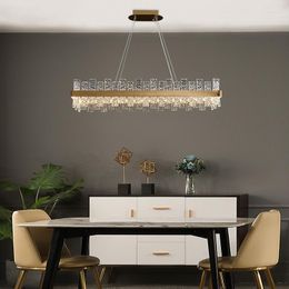 Chandeliers LED Round Modern Suspension Crystal Gold Hanging Lamps Lamparas De Techo For Dining Table