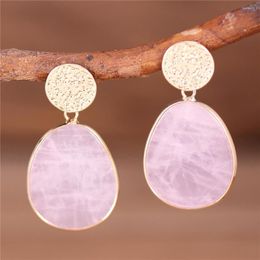 Dangle Earrings Latest Trendy Rose Quartz Stud Gold Women Boho Natural Stones Drop Luxury Jewellery Bijoux