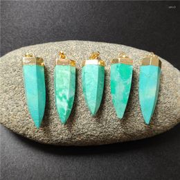 Pendant Necklaces FUWO Faceted Turquoises Spike Wholesale 24K Gold Electroplated 6 Sided Green Howlite Pendulum Jewelry PD091