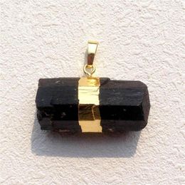 Подвесные ожерелья Fuwo Natural Black Tourmaline Высококачественный кофрендарм Druzy Charm 24K Gold Center Center подвешенные ювелирные украшения PD081