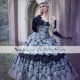 Gothic Black Wedding Dress Off Shoulder Mediaeval Ball Gown Victorian Halloween Costume Medival Renaissance Bridal Party dress