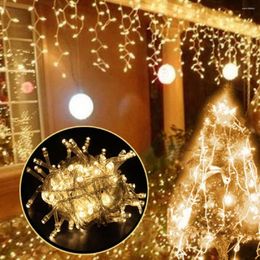 Strings 5X0.8M LED Icicle Curtain Light Christmas Garland Street Waterproof Decorative Holiday Fairy Lamps Solar EU US Power Supply