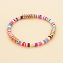 Strand Go2Boho Colorful Heishi Bracelet For Women Gold Color Copper Disc Polymer Clay Bracelets Elastic Pulseras 2022 Summer Jewelry