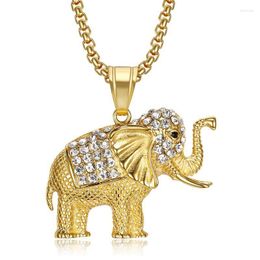 Pendant Necklaces Stainless Steel CZ Animal Elephant Necklace & Chain Hip Hop Gold Colour Iced Out Bling Fashion Women Lucky Jewellery Gift