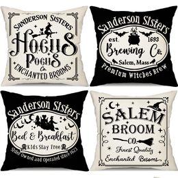 Pillow Case Halloween Ers 18X18 Set Of 4 Decorations Sanderson Sisters Hocus Pocus Throw Saying Decorative Cushion For Ho Otsny