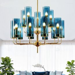 Chandeliers Modern Luxury Glass Chandelier 6-15 Heads Blue/amber Nordic LED Hanging Lamp Living Dining Room Bedroom Indoor Lighting Fixtures
