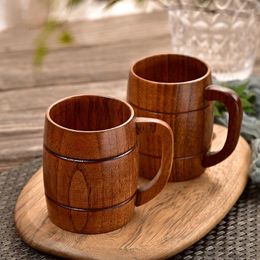 Mugs 350ml Vintage Large Capacity Beer With Handle Natural Wooden Tea Coffee Cups Men Office Milk Wine Kitchen Drinkware