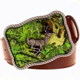 Belts Personality Mens Belt Fashion Animals Deer Retro Elk Pattern Moose Rectangle Buckle Punk Leather Strap Women