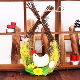 Decorative Flowers Wreath Garland Fake Chicken Coop Artificial Plant Branches Colourful Easter Egg Hanging Foam Door Hanger For Wall Window