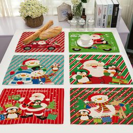 Table Mats Santa Claus Pattern Cotton Linen Pad Dining Merry Christmas Bowl Cup Mat Snowman Kitchen Placemat