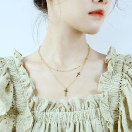 Pendant Necklaces OPK Women Necklace Stainless Steel Cross Multilayer Long Silver Color Gold Adjustable Fashion Jewelry