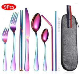 Dinnerware Sets 9-Piece Stainless Steel Flatware Set Utensil Silverware Portable Knife Fork Spoon Chopsticks And Cutlery