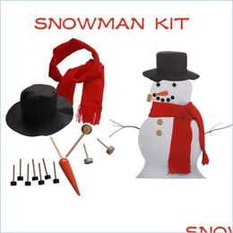 Christmas Decorations Wooden Simation Dress Up Snow Man Kit Christmas Decor Accessories Set Snowman Eyes Nose Mouth Pipe Buttons Sca Dh9Ms