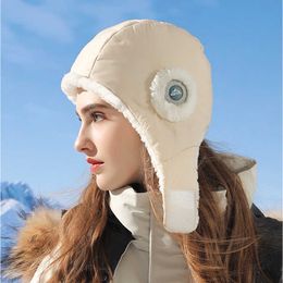 Cycling Women Beanie Earflap Warm Winter Fleece Waterproof Outdoor Skiing Cap Accessory Sweet Fashion Bomber Hat Unisex