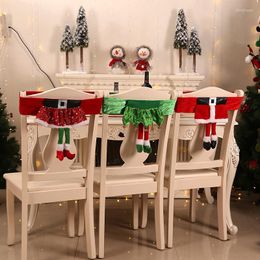 Chair Covers Christmas Cloth Cover For Dining Home Decoration Old Man's Belt Green Elf Girl Skirt Year Decor 46 30cm 1pc