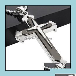 Pendant Necklaces European And American Jewellery Mens Necklace Three-Layer Cross Separate Fork Black Blue Drop Delivery 2021 N Oth1I