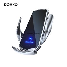 Fast Charge Dohko Automatic 15w Qi Car Wireless Charger for iphone 13 12 11 Xr x 8 S22 S21 Magnetic Usb Infrared Sensor Phone Holder Mount
