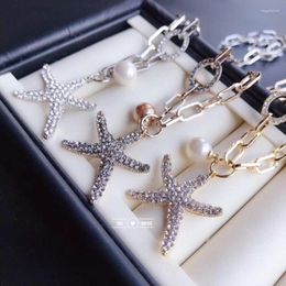 Pendant Necklaces Fashion Jewelry Sea Star Design With Shiny Rhinestones Statement Necklace Women's Beauty And Beast Lovers Gifts