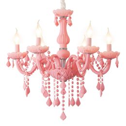 Pendant Lamps European Living Room Chandelier Lighting Macaron Color Crystal Lamp Children's Room Bedroom Pink Chandeliers