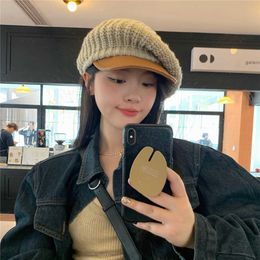 Vintage Beret Women's Autumn Winter Japanese Splicing Knitted Cap Ins Face Small Knitted Warm Female Painter Peaked Hat