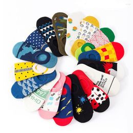 Men's Socks 5 Pairs/Lot Street Fashion Boat Men's Women Unisex Breathable Spring/Summer Cotton Cute Cartoon Pattern Funny