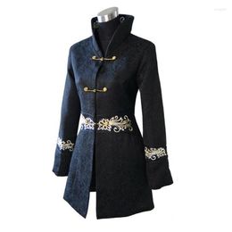 Women's Trench Coats Novelty Clothing Black Fashion Jacket Chinese Tradition Style Cotton Lengthen Women Long Coat Outerwear Dust S-4xl