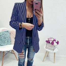 Women's Suits Office Ladies Black Striped Coat Womens Blue Autumn Fashion Elegant Long Tops Jacket High Street Casual Loose Mujer