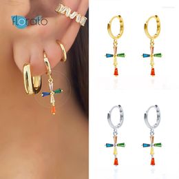 Hoop Earrings 925 Sterling Silver Ear Buckle Colorful Crystal Cross Pendant For Women Fine CZ Valentine&#39;s Day Present