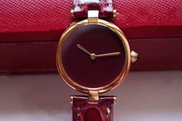 30mm 18K Gold Quartz Watch Luxury Women Geometric Circle Wristwatch Vintage Red Leather Must Watches Female Clock Waterproof