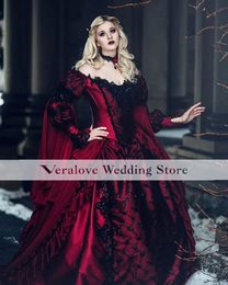 Mediaeval Red Ball Gown Wedding Dress 2023 Off The Shoulder Royal Sleeve Garden Gothic Long Bridal Gowns