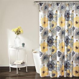 Curtain Shower Waterproof -Bathroom Flower Floral Large Blooms Fabric Print Design Bath Curtains 180 180CM Yellow/Pink