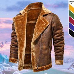 Men's Jackets Suede Retro Men Winter Leather Jacket 2022 Fashion Men's Plus Velvet Lapel Fur Coats Male Thicken Warm Casual Motorcycle