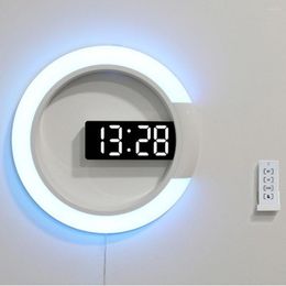 Wall Clocks 3D LED Digital Clock Alarm Mirror Hollow Watch Table 7 Colours Temperature Nightlight For Home Living Room Bedroom