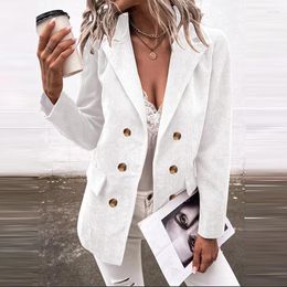 Women's Jackets Autumn Winter Harajuku Double Breasted Office Jacket Fashion Corduroy Loose Blazer Elegant Solid Lapel Long Sleeved Cardigan